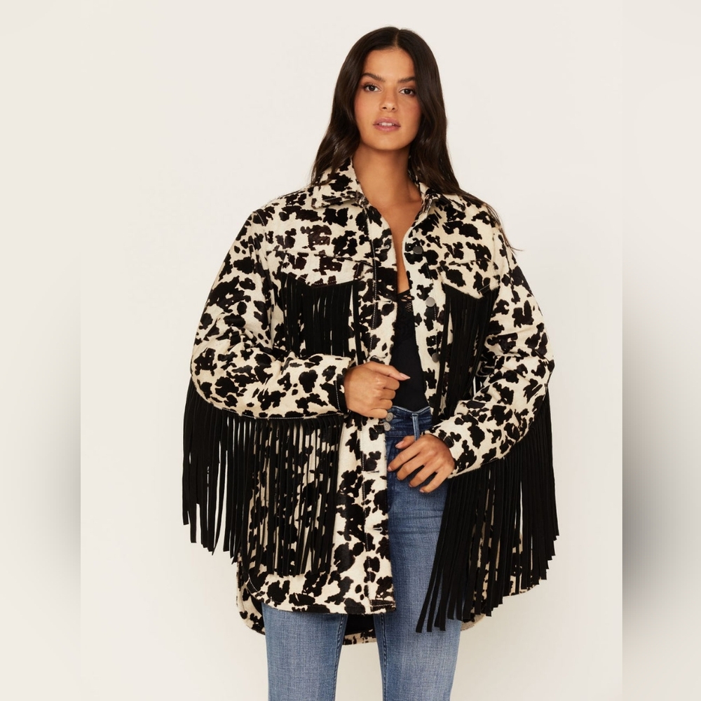 Idyllwind Hair-On Cow Hide Fringe Shacket Jacket